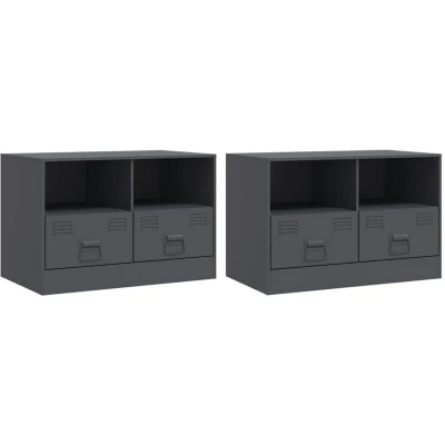 Image of vidaXL TV Cabinets 2 pcs Anthracite 67x39x44 cm Steel