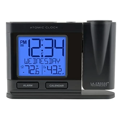 Image of La Crosse Technology 616 41667 INT Black Atomic Projection Alarm Clock with Temperature