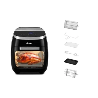 Image of Linsar Air Fryer Oven with Rotisserie 11l Mini Airfryer Digital LED Display Rack and Kebab Stick Adjustable Temperature up to 200C 8 pre programmed Settings 2000W