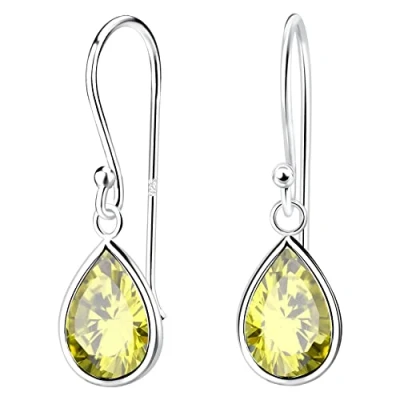Image of 925 Sterling Silver dangly drop hook earrings with green Peridot Cubic Zirconia August Birthstone