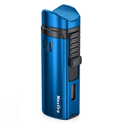Image of Cigar Lighter,Maxfire Triple Jet Flame Lighter Windproof Torch Butane Refillable Cigarette With Punch Holder (Sold Without Gas)
