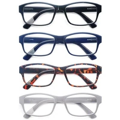 Image of HEEYYOK Reading Glasses Mens Large Rectangular Readers +2.50 For Men with Big Heads Sturdy Frame Comfortable&amp;Wide Fit 4 Pack
