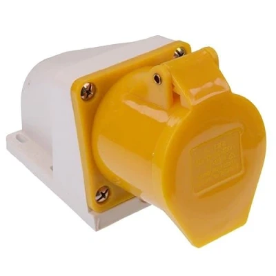 Image of Yellow 32A 110V 2P+E Industrial Surface Mount Socket IP44 2.5 6mm² cable IEC60309 1/2