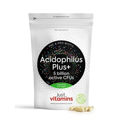 Image of Acidophilus Plus+ Pre &amp; Probiotic Bio Cultures Complex 90 Vegan Capsules, 5 Billion Non Dairy CFU, Multi Strain High Strength Lactobacillus Supplement for Men Women, UK Made