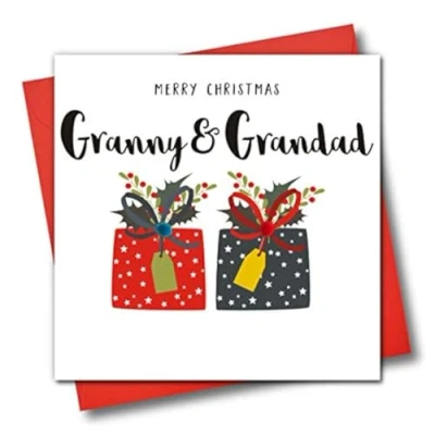 Image of Embellished Christmas Greeting Card, Merry Granny &amp; Grandad, Presents