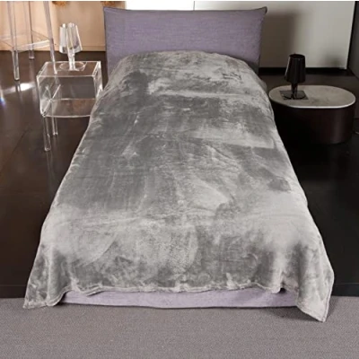 Image of Kanguru Fluffi Loft Fleece Sofa Throw Blanket Fur Effect Fluffy Microfiber Solid Blankets for Bed and Couch Single, Grey, 130x230cm