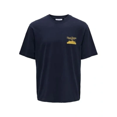 Image of ONLY &amp; SONS Men&#039;s Onsrylan Life RLX Ss Tee Vd T Shirt, Blazer Navy, S