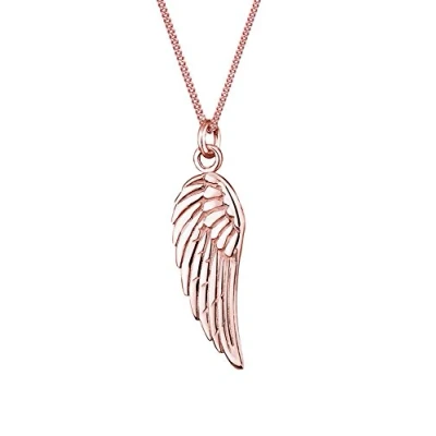 Image of Elli Women&#039;s 925 Sterling Silver Rose Gold Wing Feather Pendant Necklace 45cm length