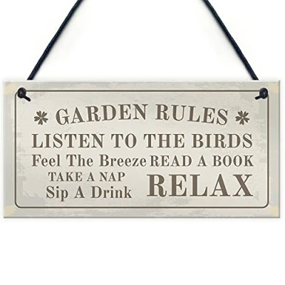 Image of RED OCEAN Hanging Garden Rules Sign For Shed Wall Home Decor Plaques
