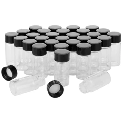 Image of Rowiz 50PCS 5ml (0.18 Oz) Clear Glass Vials Liquid Sampling Sample Bottle Small with Black Screwcap