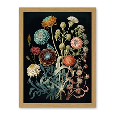 Image of Artery8 Vintage Botanical Ernst Haeckel Style Plant Study Modern Watercolour Painting Illustration Artwork Framed Wall Art Print 18X24 Inch