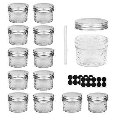 Image of Hniuyun 12 pack Small Mason Jars, Glass Jars with Silver Metal Lids for Overnight Oats, Jam, Honey, Wedding Favors, Shower DIY Spice Jars(4 oz）