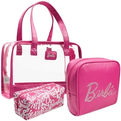 Image of Barbie Toiletry Bags Set of 3, Zipped Wash Bag and Cosmetic Holiday Essentials Gifts for Her