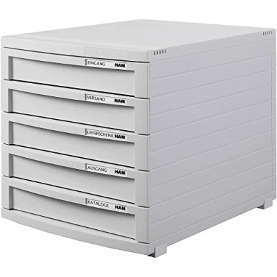 Image of HAN 1505 11, CONTUR drawer set. Modern organisational system, expandable, premium quality for a highly professional organisation with 5 closed drawers, light grey