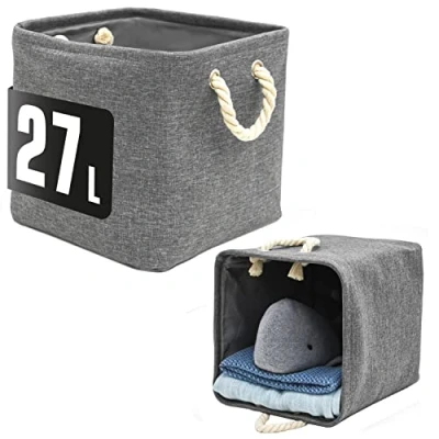 Image of DuneDesign Set of 2 Cube Storage Boxes 30x30x30 Compatible with IKEA Kallax Foldable Cubes Wardrobe Kids Nursery Open Bins Grey Shelf Box