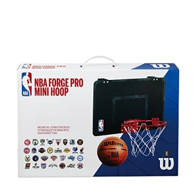 Image of Wilson Mini Basketball Hoop, NBA Forge Pro Model, Incl. Sticker of All Teams, 46 x 28 cm Backboard Size, Black