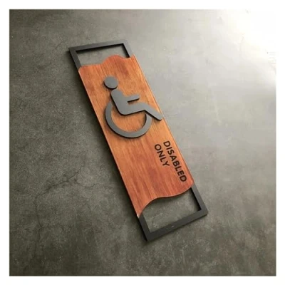Image of JMORCO Toilet Sign Bedroom Bathroom Door Signs Imitation Wood House Number Plate Wc Wall Sticker Washroom Signage Address Plaque Plate(DISABLED ONLY,12x25cm)