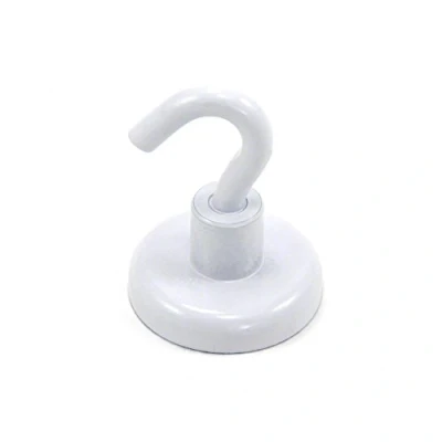 Image of FIRST4MAGNETS White Painted Neodymium Hook Magnet with M6 for Hanging, Holding or Displaying Items 32mm 36.4kg Pull