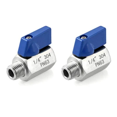 Image of QWORK Mini Ball Valve, 2 Pack 1/4&quot; NPT Thread Female and Male 304 Stainless Steel Shut Off Valves