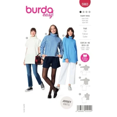 Image of Burda Pattern 5963 Sew Your Own Turtleneck Jumper [Ladies, Size 6 20] Level 1 for Beginners