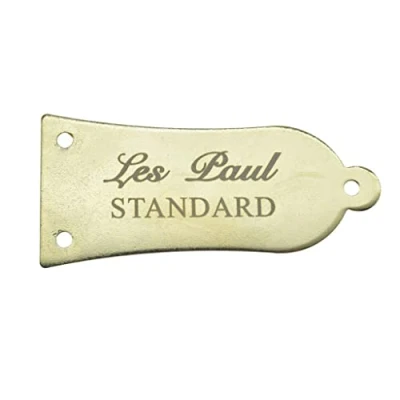 Image of 3 Hole 1 Ply Metal Guitar Truss Rod Cover with White Letters STANDARD Printed Iron for Epiphone Les Paul LP/SG/ES Gold