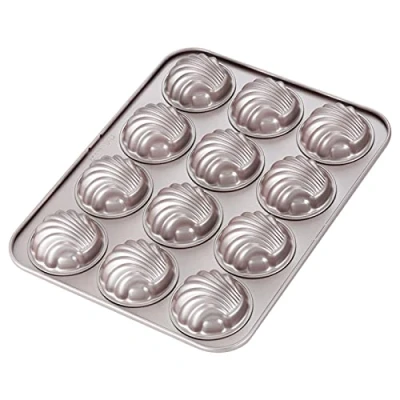 Image of CHEFMADE Madeleine Mold Cake Pan, 12 Cavity Non Stick Spherical Shell Madeline Bakeware for Oven Baking (Champagne Gold)