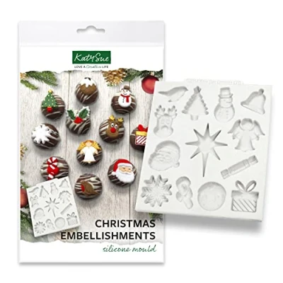 Image of Christmas Embellishments Silicone Mould for Cake Decorating, Crafts, Cupcakes, Sugarcraft, Candies, Chocolate, Card Making and Clay, Food Safe Approved, Made in The UK