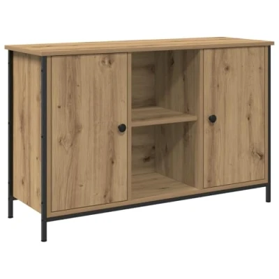 Image of vidaXL tv cabinet contemporary oak finish media console with storage solid doors entertainment center for living room/indoor use home &amp; office furniture
