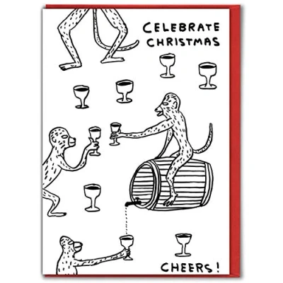 Image of Official David Shrigley Funny Christmas Cards &#039;Celebrate Monkeys&#039; for Him Her Boyfriend Girlfriend Partner Sold Exclusively by Brainbox Candy
