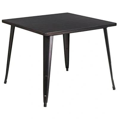 Image of Flash Furniture Commercial Grade 35.5&quot; Square Metal Indoor Outdoor Table, Black Antique Gold