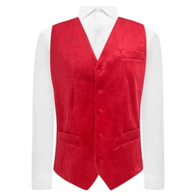 Image of King &amp; Priory Red Textured Velvet Waistcoat XXXL
