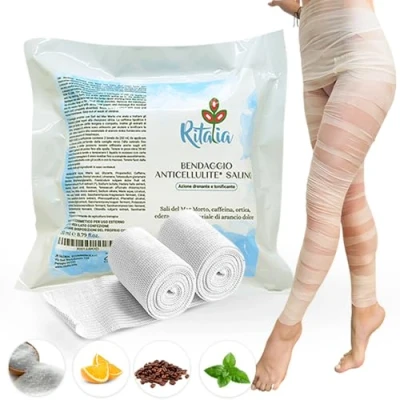 Image of Ritalia® Anti Cellulite Wraps 2 Body with Dead Sea Salt, Caffeine &amp; Ivy 10m Vegan Bandages for Treatment Firming, Draining Inch Loss on Legs, Thighs, Belly Arms