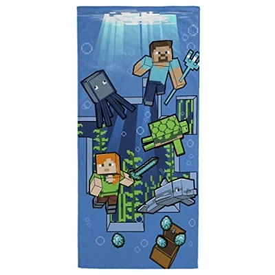 Image of Jay Franco Minecraft Underwater Adventure 71cm x 147cm 100% Cotton Beach Towel