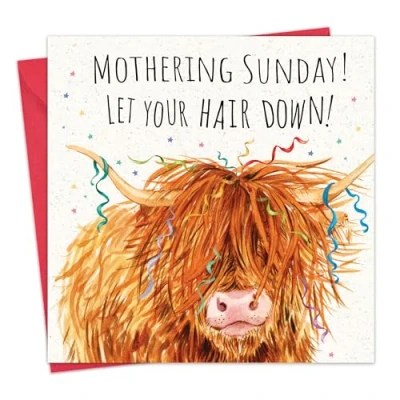 Image of Twizler Funny Mothering Sunday Card Scottish Highland Cow Humour Happy Mothers Day for Mum Mummy Scotland
