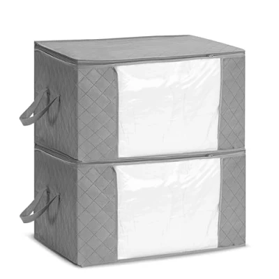 Image of 4CONVY Bedding Storage Cover Large Window Container &amp; Carrying Handles Folding Bag for Duvet Covers Pillow with Zipper 2 Pieces
