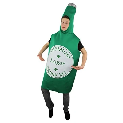Image of Adults Beer Bottle Costume x1 Large Green Lager With Drink Me Label Funny Novelty Fancy Dress Outfit Oktoberfest, Bavarian, Festival, Stag Nights