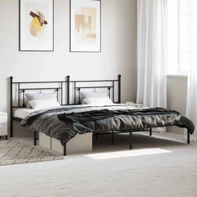 Image of vidaXL Metal Bed Frame without Mattress with Headboard Black 193x203cm