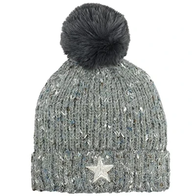 Image of TeddyT&#039;s Women&#039;s Star Fleece Lined Knit Thermal Bobble Hat (Grey), S L