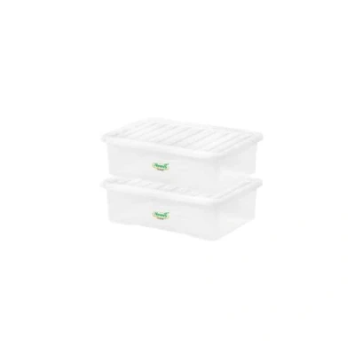 Image of 2 x 32L Plastic Storage Boxes Crystal Clear Box &amp; Lid Large Home Office Stackable Nestable Under bed