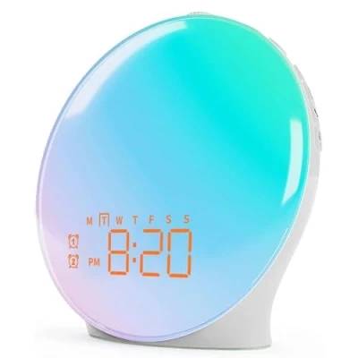 Image of Auriostar Alarm Clocks Bedside Lamp Fullscreen Wake Up Light 18 Colorful Sunrise/Sunset Simulation, 7 Natural Sound+FM Radio Dual Alarms and Snooze Function Atmosphere
