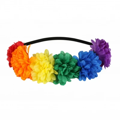 Image of Rainbow Pride Flower Headband Elasticated in Colours Perfect Accessory for Month, Marches and Events