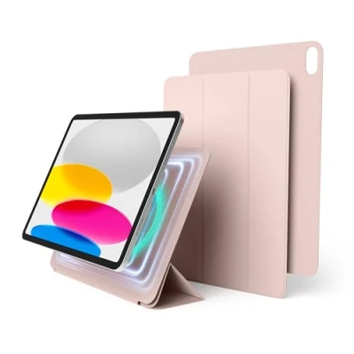 Image of elago Magnetic Folio case Compatible with iPad 10th Generation [10,9 inch] Back Plate can be Attached to Metal Materials, Apple Pencil and elago’s (Sand Pink)