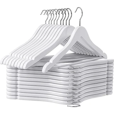 Image of Utopia Home Premium Wooden Hangers 20 Pack Durable &amp; Slim Coat Hanger Suit with 360 Degree Rotatable Hook Wood Shoulder Grooves (White Color)