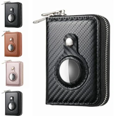 Image of JOKO DESIGN AirTag wallet Slim with Zip NFC + RFID Protection Mini Men &amp; Women Smart Card Holder for Apple AirTag, cabon, case