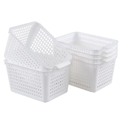 Image of Yesdate Set of 6 Plastic Storage Basket Bin, Organizing Pantry Shelf Baskets, White