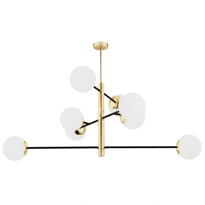 Image of Cameron Globe Pendant Ceiling 8 Light Opal Matt, Black Structure, Brass Steel