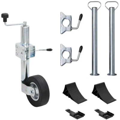 Image of Trailer Jack Wheel 60 mm with 2 Support Tubes and 3 Split Clamps vidaXL