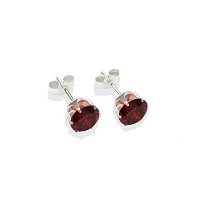 Image of Sterling silver 7mm Garnet CZ crystal stud earrings. Gift box