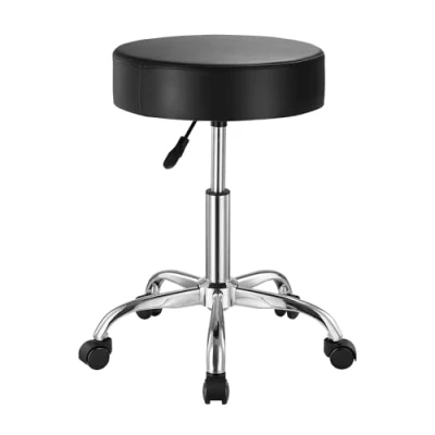 Image of VEVOR Rolling Stool with Wheels, 450 LBS Weight Capacity Round Chair, Height Adjustable Thickened PU Leather Swivel for Salon, Spa, Massage, Tattoo, Clinic, Black