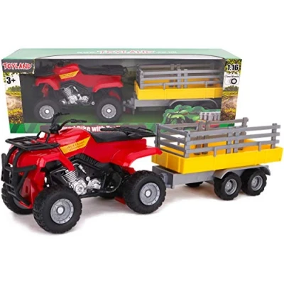 Image of Toyland® Farm Quad &amp; Trailer Playset 1:16 Scale Free Wheel Action Boys Toys (Red Quad)